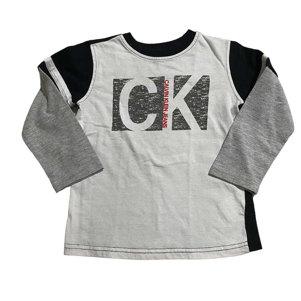 CALVIN KLEIN Boys Black & White Graphic CK Logo Long Sleeve T-Shirt Size 4T